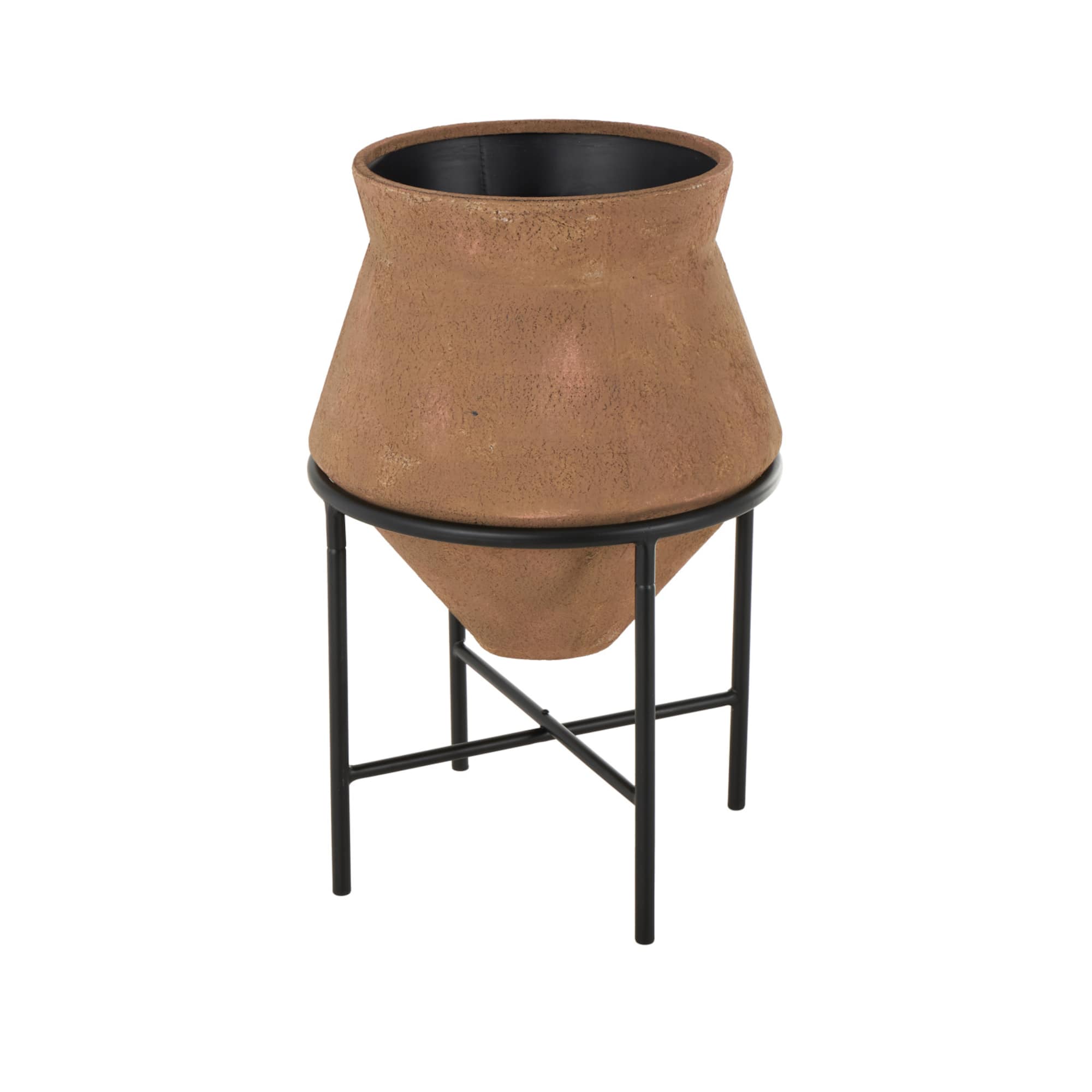 24.5" Brown Metal Wide Decorative Vase with Black Stand